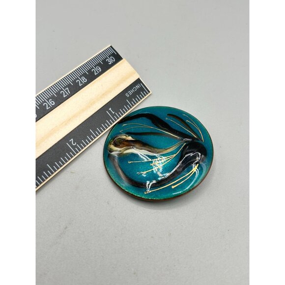Handmade Enamel Over Copper Round Brooch with Artistic Abstract Design - Picture 7 of 7